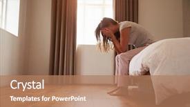  Presentation with mental illness - PPT theme featuring mental illness - woman suffering from depression sitting background and a coral colored foreground