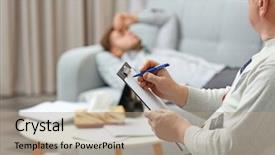  Presentation with mental illness - Presentation design having mental illness - young man lying on sofa background and a coral colored foreground