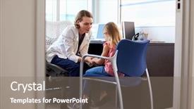  Presentation with mental hospital - Slides with mental illness children - pediatrician talking to unhappy child background and a  colored foreground