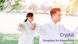  Presentation with thai - Cool new presentation with mental training - people practicing thai chi backdrop and a sky blue colored foreground