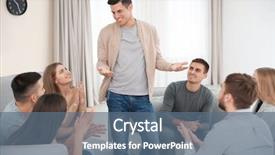  Presentation with group therapy - Colorful presentation theme enhanced with mental training - young man talking about his backdrop and a ocean colored foreground