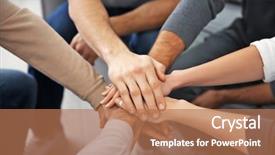  Presentation with group therapy - Presentation having mental training - young people putting hands together background and a coral colored foreground