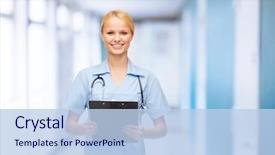  Presentation with clipboard stethoscope - PPT theme featuring nursing mentor - healthcare and medicine concept background and a light blue colored foreground