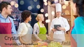  Presentation with mentor - Cool new PPT theme with mentor school - cooking class culinary food technology backdrop and a coral colored foreground