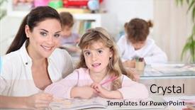  Presentation with class - PPT theme with mentor school - three little girls in class background and a  colored foreground