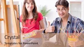  Presentation with coaching - PPT layouts consisting of mentoring pictures - artist coaching student in painting background and a  colored foreground