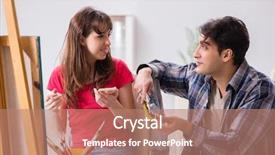  Presentation with coaching - Beautiful presentation theme featuring mentoring pictures - artist coaching student in painting backdrop and a  colored foreground