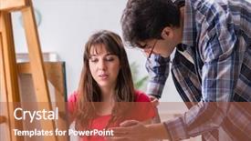  Presentation with coaching - PPT layouts enhanced with mentoring pictures - artist coaching student in painting background and a red colored foreground