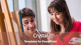  Presentation with coaching - Amazing PPT layouts having mentoring pictures - artist coaching student in painting backdrop and a  colored foreground