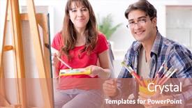  Presentation with coaching - PPT layouts enhanced with mentoring pictures - artist coaching student in painting background and a  colored foreground