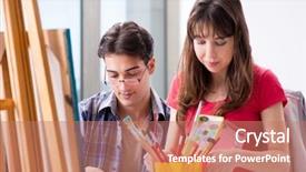  Presentation with coaching - Audience pleasing slides consisting of mentoring pictures - artist coaching student in painting backdrop and a  colored foreground