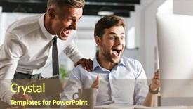  Presentation with men and women working in harmony - Beautiful PPT theme featuring mentoring pictures - picture of excited surprised shocked backdrop and a violet colored foreground