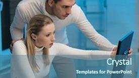  Presentation with laboratory - Beautiful PPT layouts featuring mentoring pictures - picture of man and woman backdrop and a ocean colored foreground