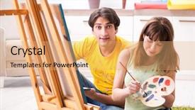  Presentation with broken home upset couple - Presentation theme having mentoring pictures - young couple enjoying painting background and a coral colored foreground