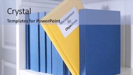  Presentation with management - Audience pleasing slide set consisting of book of management by objectives on shelf backdrop and a light blue colored foreground