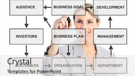  Presentation with development - Theme featuring staff development - smiling business woman over white background and a white colored foreground