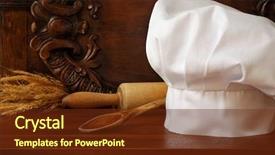  Presentation with vintage cooking - Colorful slides enhanced with bakery menu - chef's hat in rustic setting backdrop and a tawny brown colored foreground