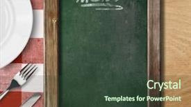  Presentation with green plate - Amazing PPT theme having menu blackboard lying on table backdrop and a tawny brown colored foreground