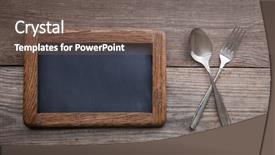  Presentation with rustic blackboard - Audience pleasing PPT theme consisting of menu board - fork and spoon backdrop and a gray colored foreground