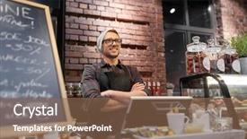  Presentation with coffee shop - Cool new theme with menu board - small business people and service backdrop and a violet colored foreground