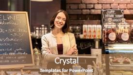  Presentation with concept illustration of customer service - Cool new slides with menu board - small business people and service backdrop and a coral colored foreground