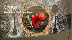  Presentation with cutlery - Presentation enhanced with menu board - spices on table with cutlery background and a coral colored foreground