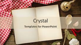  Presentation with checkered tablecloth - Audience pleasing presentation design consisting of menu card - open cookbook with kitchenware backdrop and a lemonade colored foreground