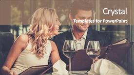  Presentation with restaurant menu - Colorful slide set enhanced with cheerful couple with menu backdrop and a coral colored foreground