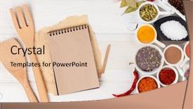  Presentation with spices - PPT layouts featuring menu listing - various spices on white wooden background and a lemonade colored foreground