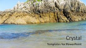  Presentation with beach - Audience pleasing PPT theme consisting of mer - rocks on the beach dramatic backdrop and a light gray colored foreground
