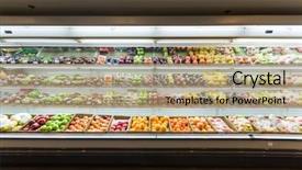  Presentation with merchandise - Theme having merchandise - shelf with fruits in supermarket background and a coral colored foreground