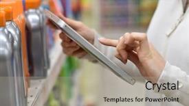  Presentation with microbilogy of fishery products - PPT theme featuring merchandiser checking products available background and a light gray colored foreground