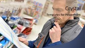  Presentation with merchandise - Presentation theme consisting of merchandiser checking products in automobile background and a coral colored foreground