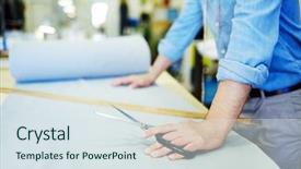  Presentation with light - Beautiful slide deck featuring merchant - hands of young tailor backdrop and a sky blue colored foreground