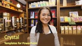  Presentation with salesperson - PPT layouts consisting of merchant - portrait of female salesperson smiling background and a tawny brown colored foreground