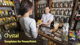  Presentation with salesperson - Beautiful presentation featuring merchant - salesperson giving product to female backdrop and a tawny brown colored foreground