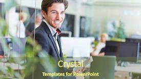  Presentation with tablet - Amazing slide set having merchant - smiling business man working backdrop and a tawny brown colored foreground