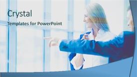  Presentation with five business people standing together and smiling - PPT theme enhanced with merchant - smiling successful business team standing background and a sky blue colored foreground