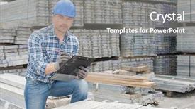  Presentation with concrete - Amazing PPT theme having merchant - workman stood with cast concrete backdrop and a gray colored foreground