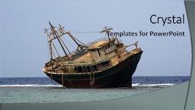  Presentation with ship boat and sea - Presentation theme featuring merchant navy - old boat on the shore background and a  colored foreground