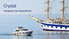  Presentation with navy ship - PPT theme enhanced with merchant navy - sailing ship on the ocean background and a  colored foreground