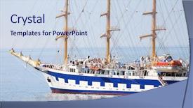  Presentation with navy ship - Presentation theme featuring merchant navy - sailing ship on the ocean background and a  colored foreground