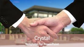  Presentation with hand shake - Slide deck featuring merchant services - businessman hand shake hands background and a coral colored foreground