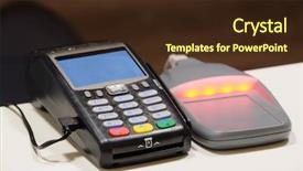  Presentation with machines - Cool new theme with merchant services - image of cash machines backdrop and a wine colored foreground