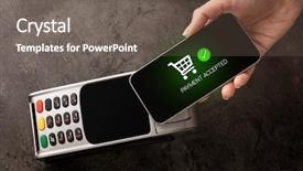  Presentation with mobile payment app business technology - Presentation with merchant services - mobile payment accepted on terminal background and a gray colored foreground