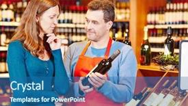  Presentation with elderly woman in nursing - PPT theme featuring merchant services - salesman giving elderly woman advice background and a ocean colored foreground