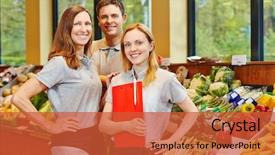  Presentation with team - Theme having merchant services - team of smiling store manager background and a red colored foreground