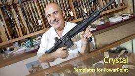  Presentation with aged - Audience pleasing presentation design consisting of merchant with rifle in gun backdrop and a violet colored foreground