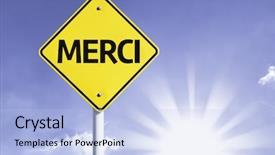  Presentation with thank - Theme consisting of merci in french thank you background and a light blue colored foreground