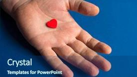  Presentation with man heart attact hand hold - Audience pleasing presentation theme consisting of merciful - heart in a man's hand backdrop and a navy blue colored foreground